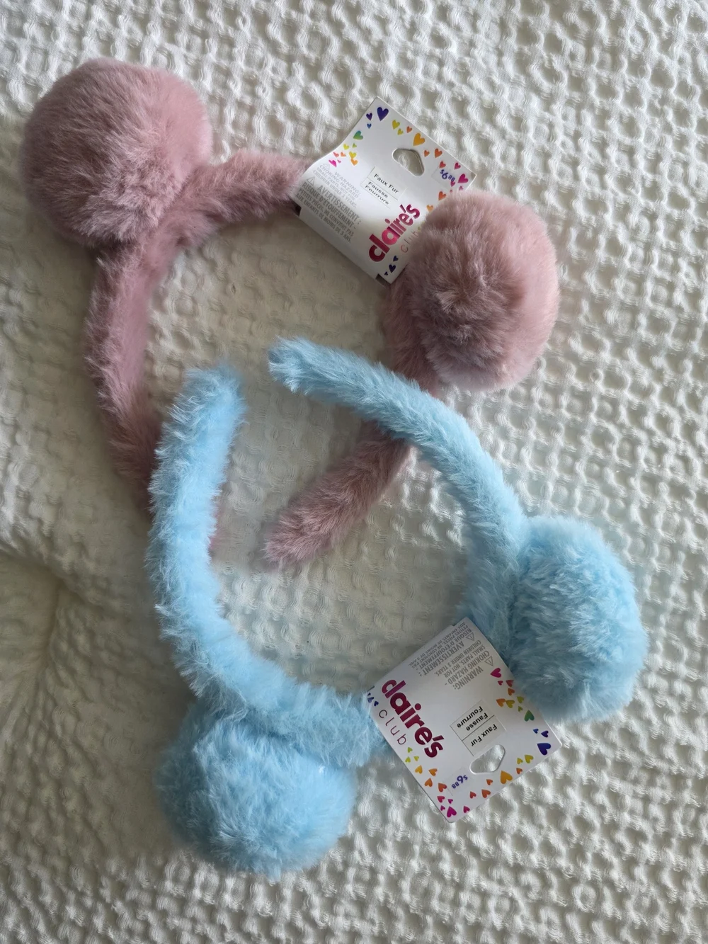 2 Claire's Pink & Blue Plush Kids Headbands.